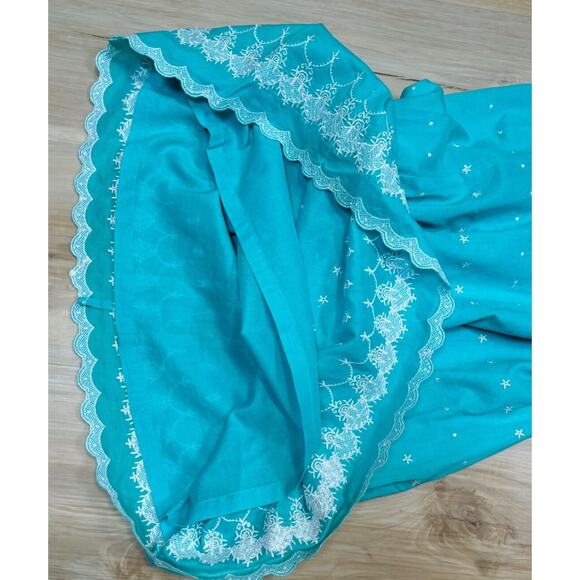 Vintage Tocca Mini Dress sz 2 Blue Embroidered Tie Neck - Picture 12 of 14